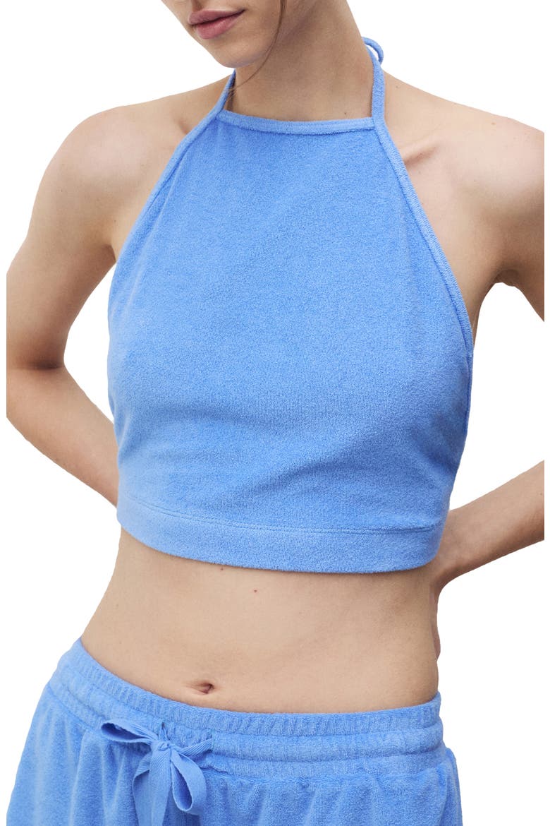 Cotton Terry Crop Halter Top, Main, color, BLUE
