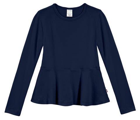 Girls Soft Cotton Long Sleeve Peplum Tee (Toddler/Kids)