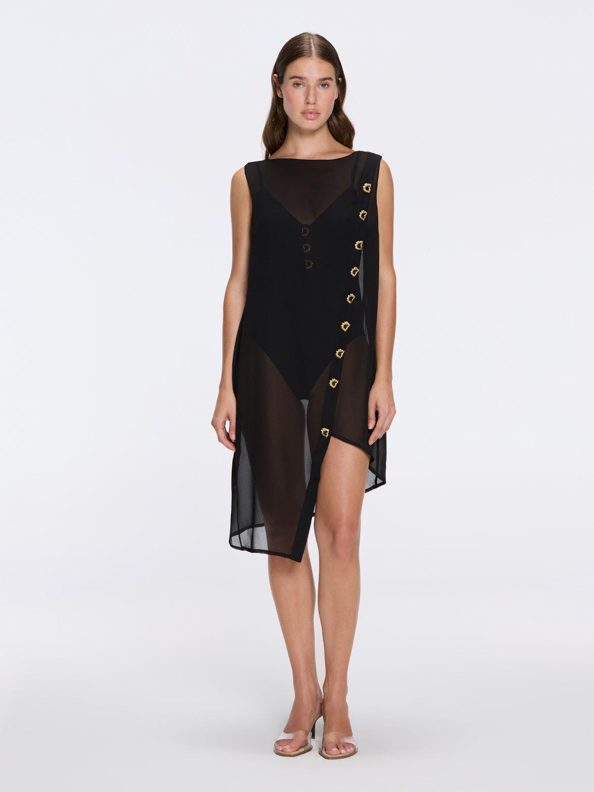 Moeva Solianne Sheer Sleeveless Asymmetric Dress with Gold Button ...