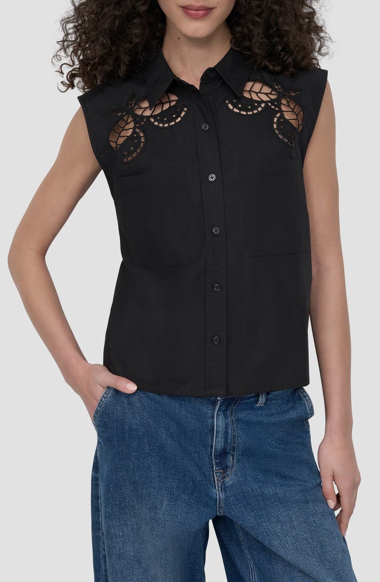 DKNY Cutwork Poplin Button-Up Shirt, Main, color,