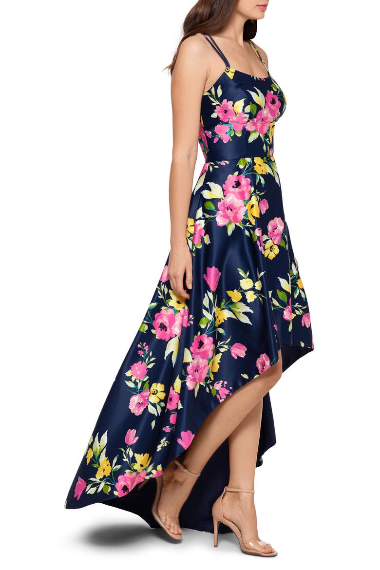 Xscape Floral High/Low Gown, Alternate, color, NAVY/ FUCHSIA