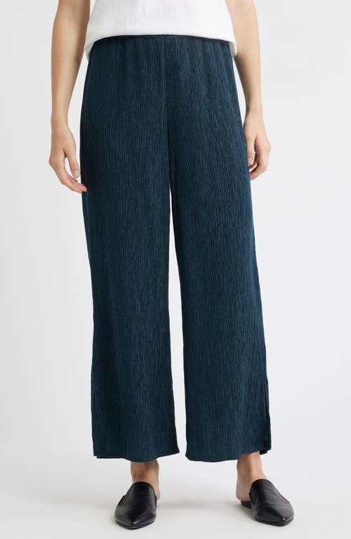 Eileen Fisher Slit Hem Plissé Ankle Pants In Blue