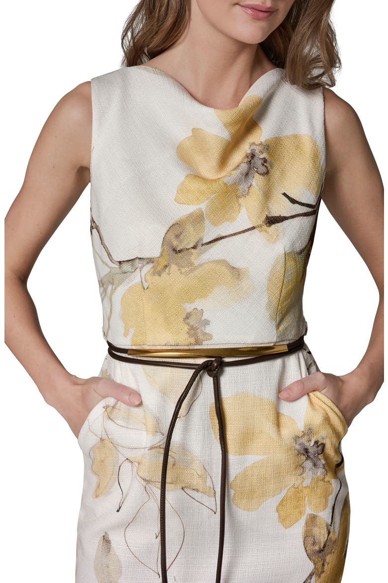 Floral Cowl Neck Sheath Dress, Alternate, color, LIMONCELLO MULTI