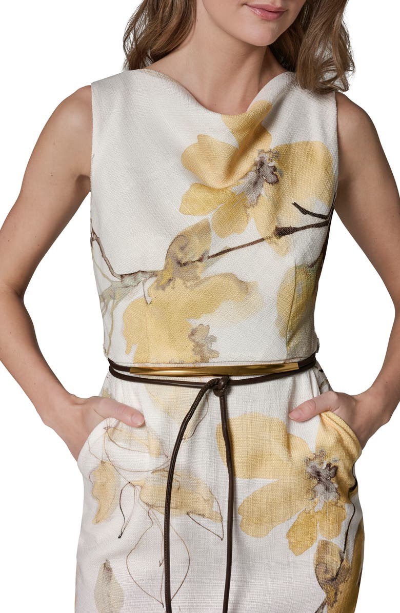 Donna Karan New York Floral Cowl Neck Sheath Dress, Alternate, color, Limoncello Multi