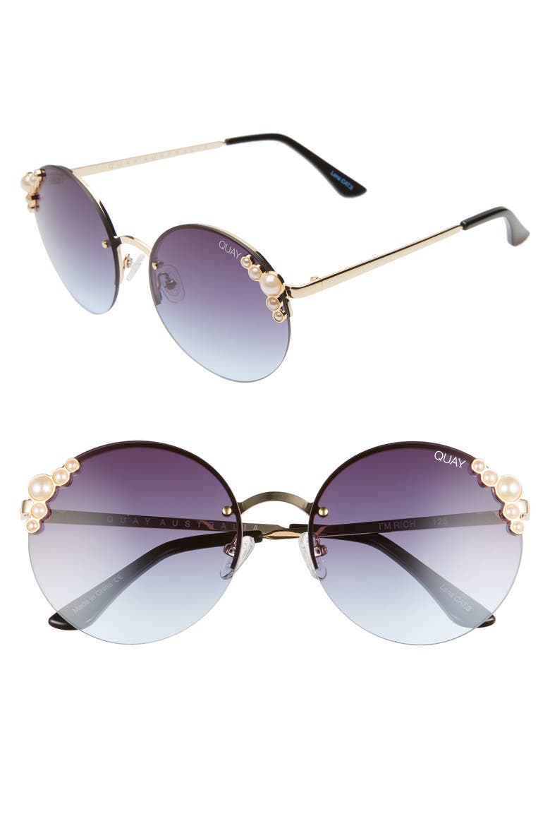 Australia I'm Rich 57mm Rimless Gradient Round Sunglasses, Main, color, SMOKE BLUE/ GOLD