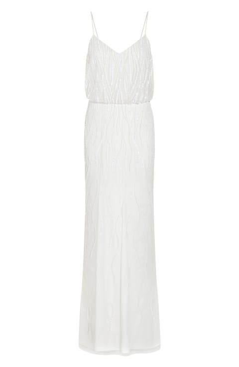 Beaded Sequined Blouson Mermaid Gown
