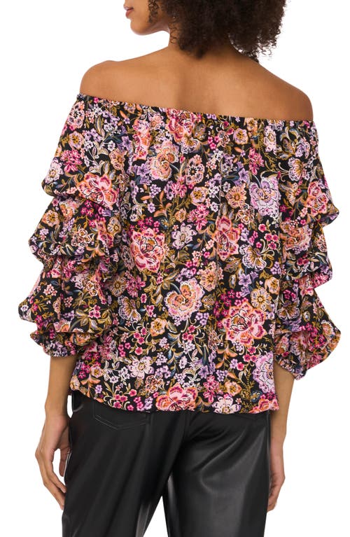 VINCE CAMUTO VINCE CAMUTO FLORAL RUFFLE TIE HEM OFF THE SHOULDER TOP