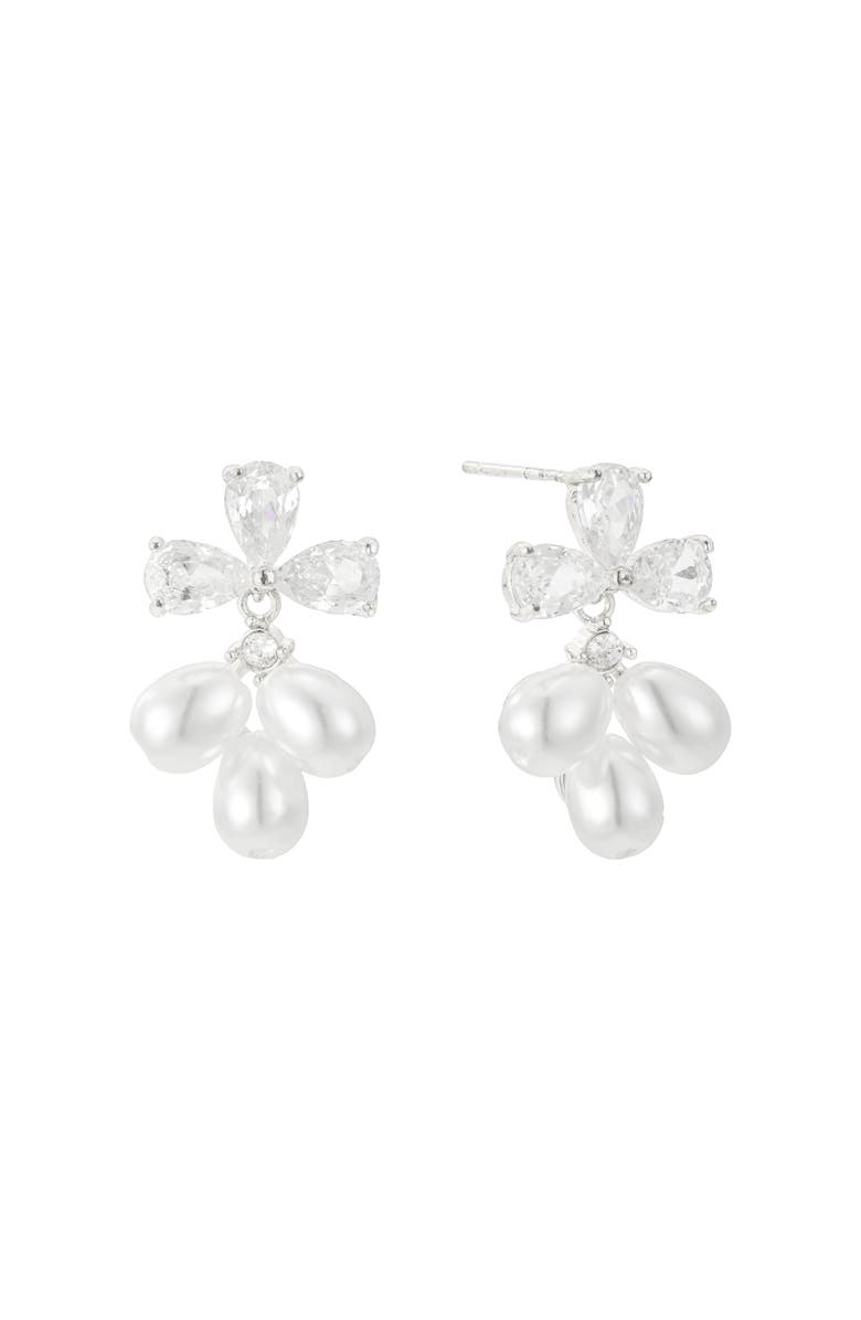 Untamed Petals Windsor Pearl Drop Earrings, Main, color, Silver