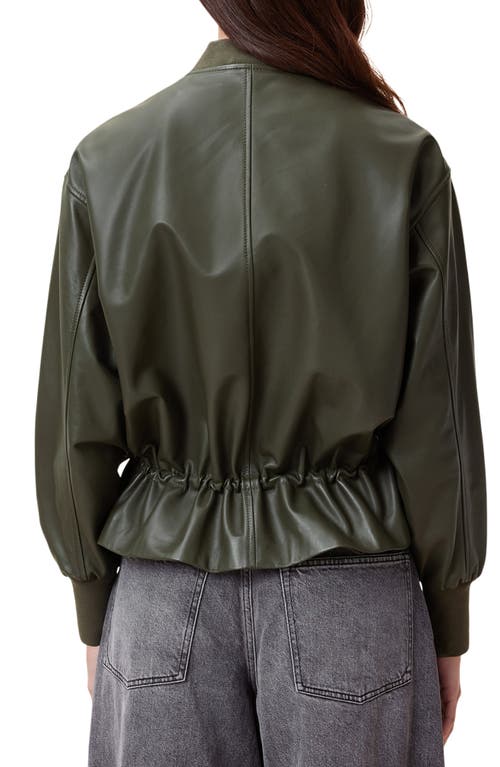 Allsaints Sofi Drawstring Leather Bomber Jacket In Military Green