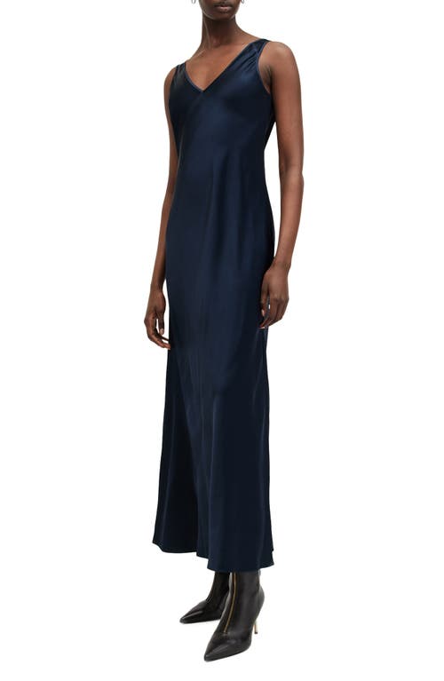 Allsaints Neo 2-in 1 Slim Fit Midi Slip Dress In Midnight Blue