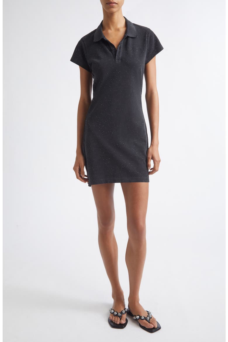 Crystal Embellished Shrunken Piqué Polo Minidress, Main, color, WASHED BLACK