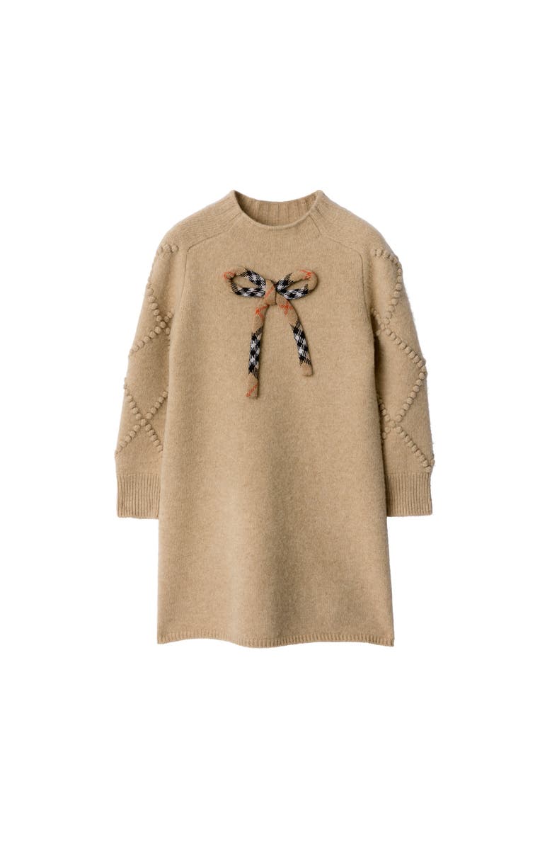 Burberry Check Bow Wool Cashmere Dress, Main, color, Oatmeal Melange