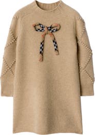 Burberry Check Bow Wool Cashmere Dress