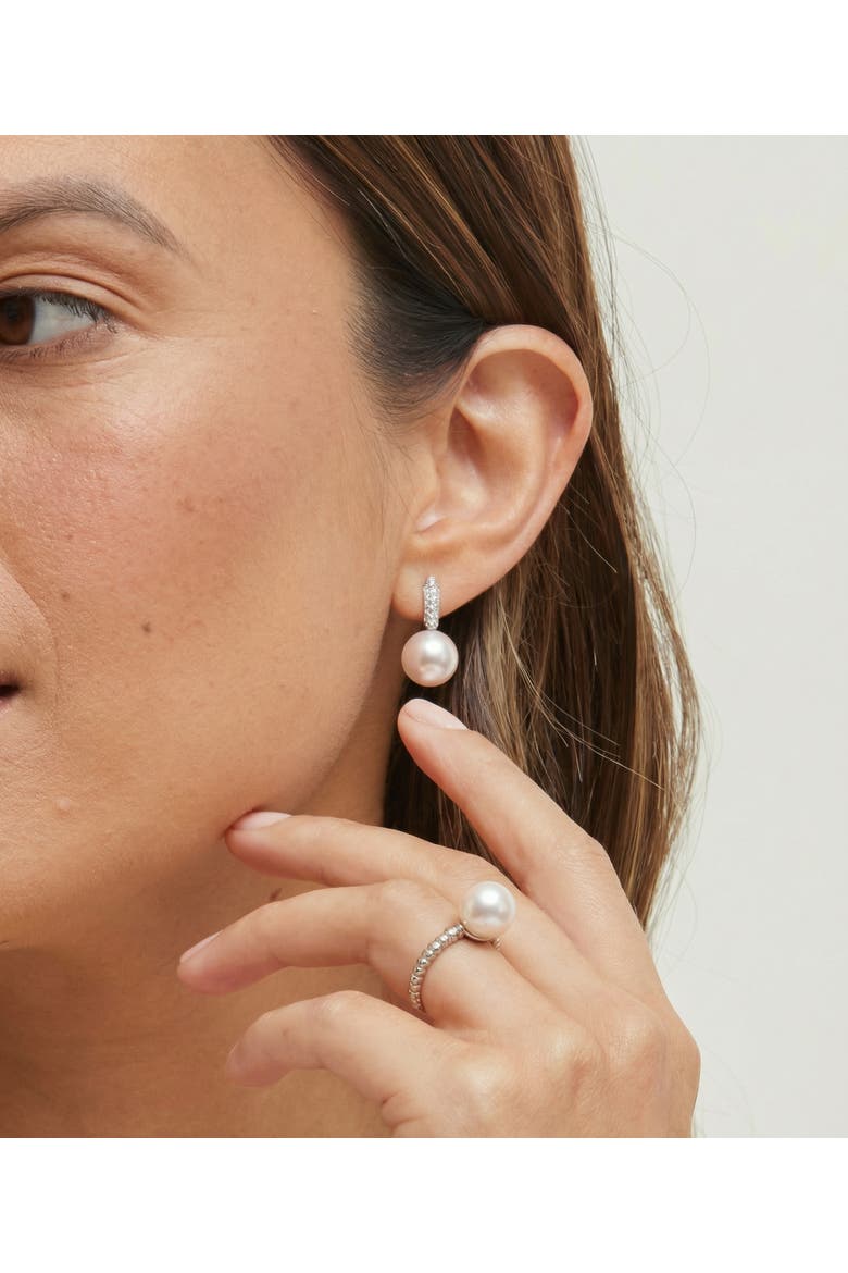 White South Sea Pearl & Diamond Huggie Emily Earrings, Alternate, color, White Gold
