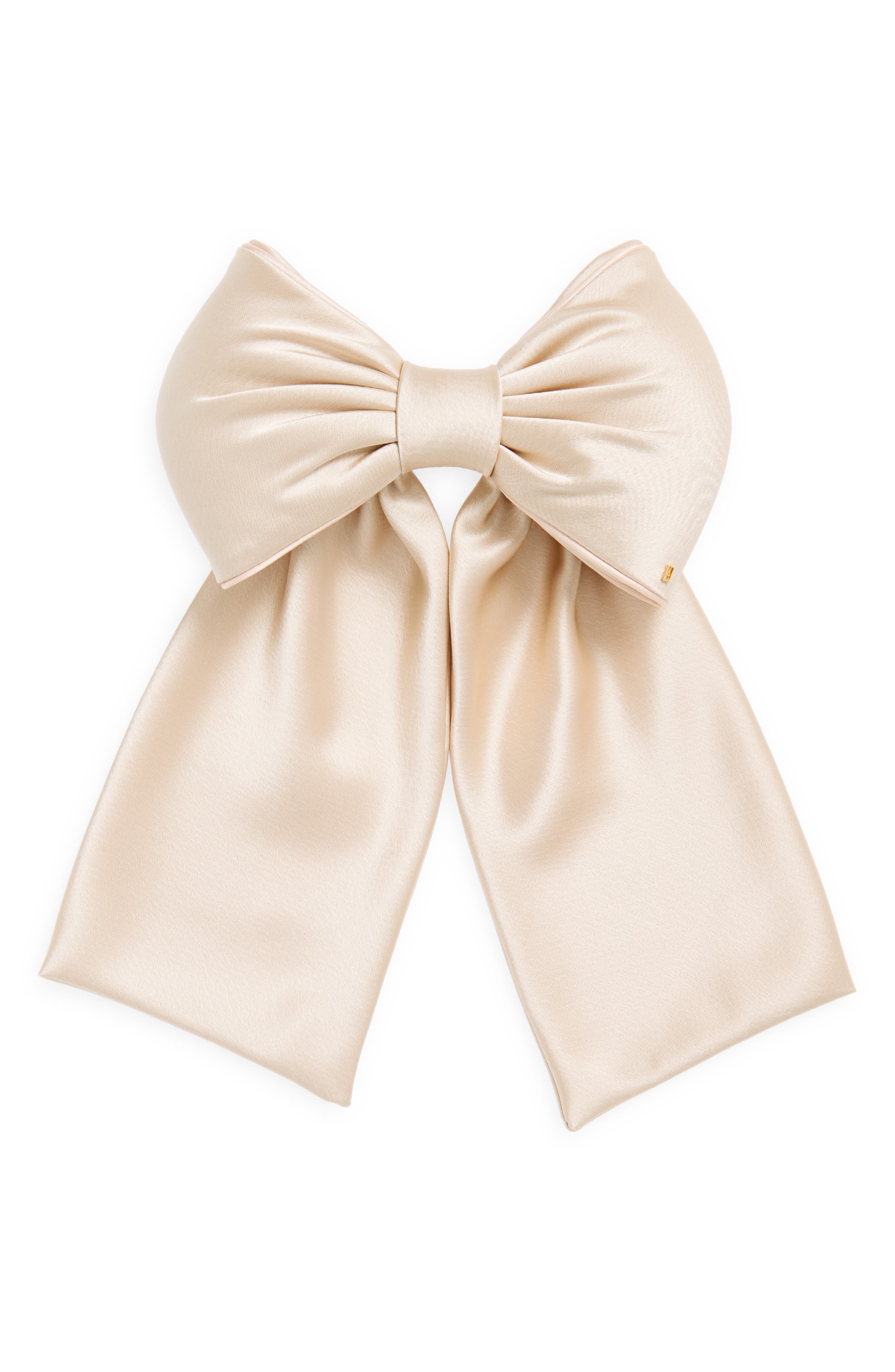 Alexandre de Paris Satin Bow Barrette in Beige 