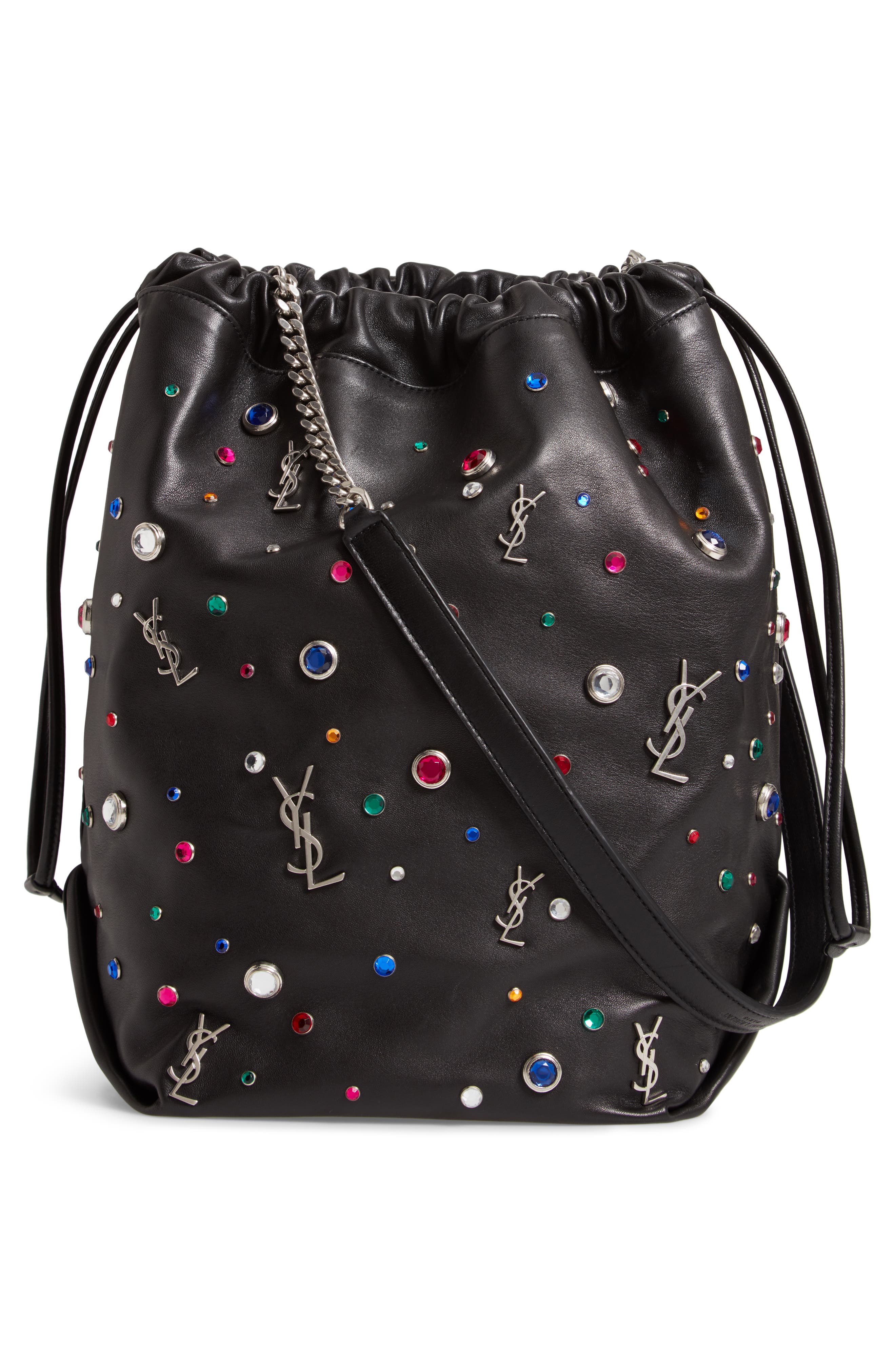 Saint Laurent Teddy Studded Leather Bucket Bag, Alternate, color, 