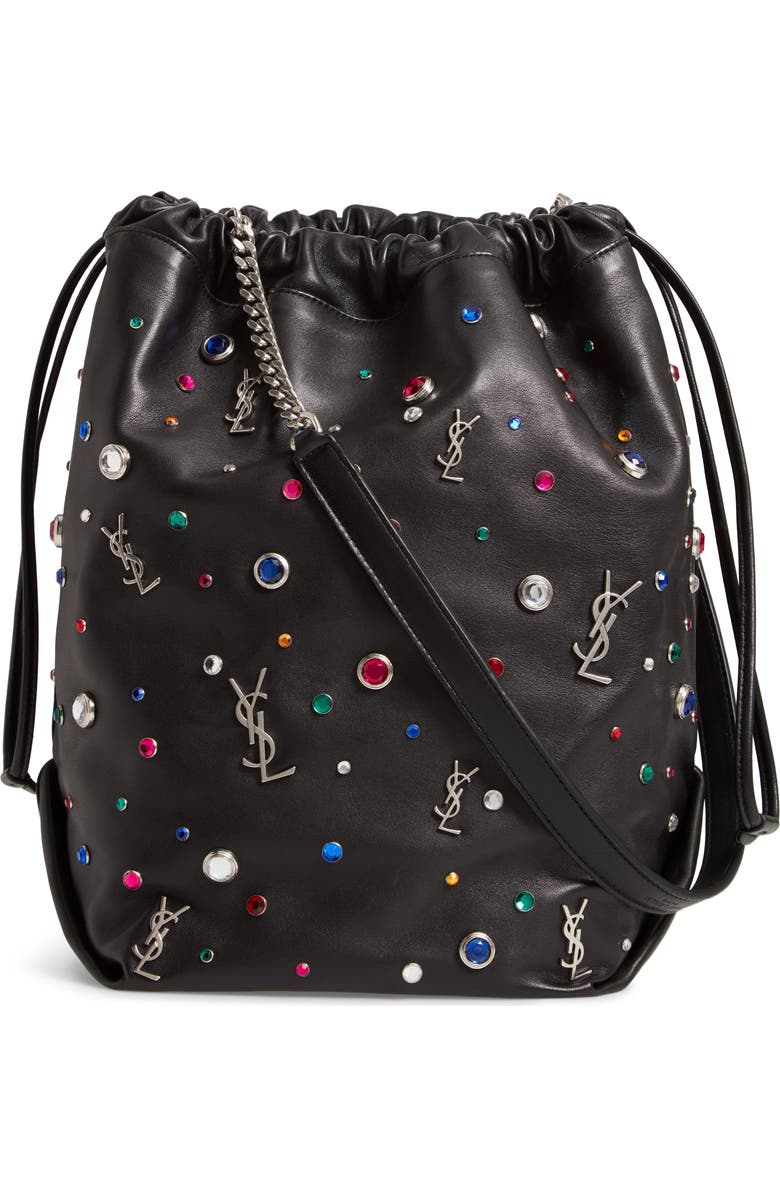 Saint Laurent Teddy Studded Leather Bucket Bag, Alternate, color,