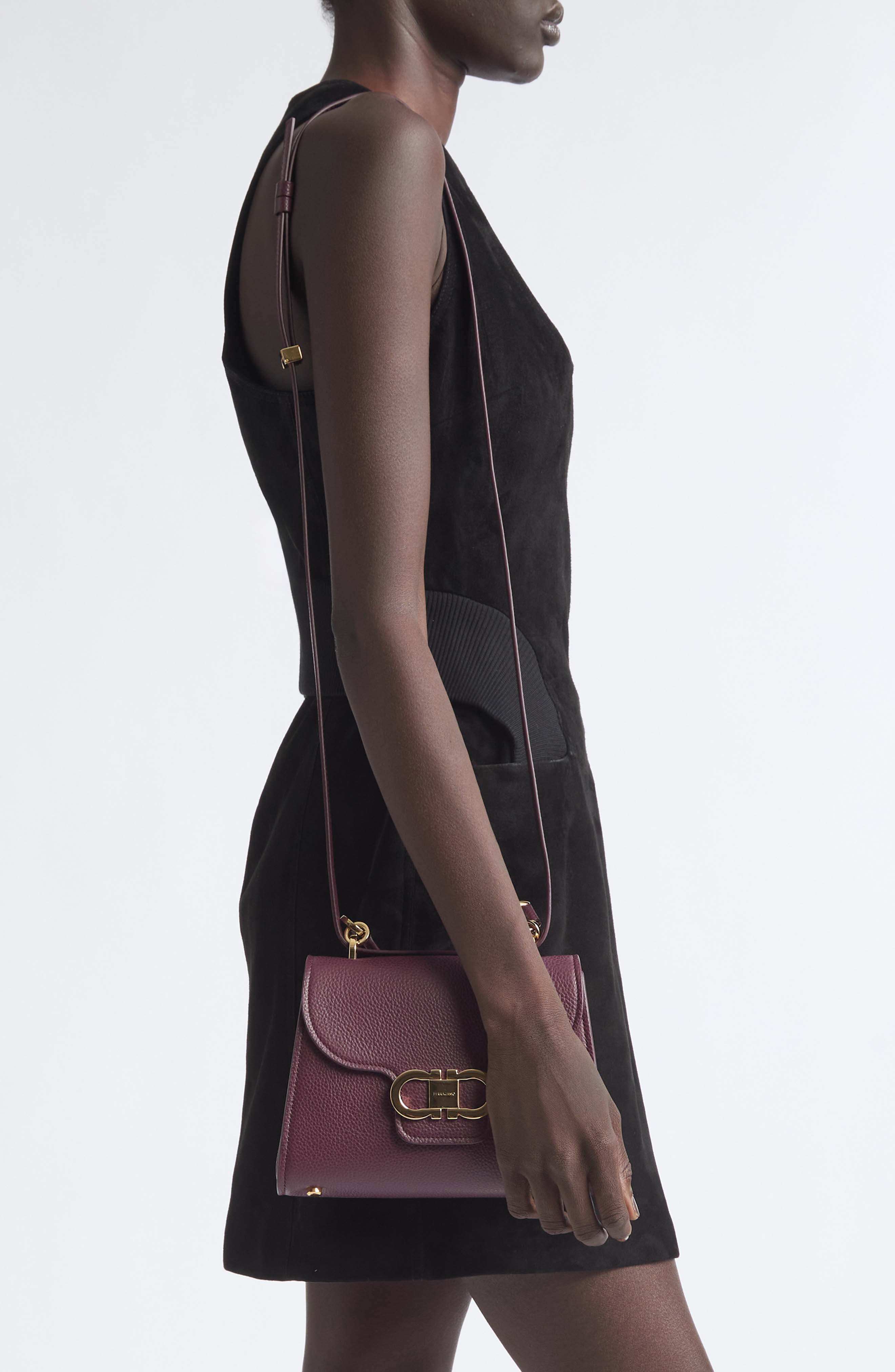 Double Gancio Leather Top Handle Bag, Alternate, color, PLUM