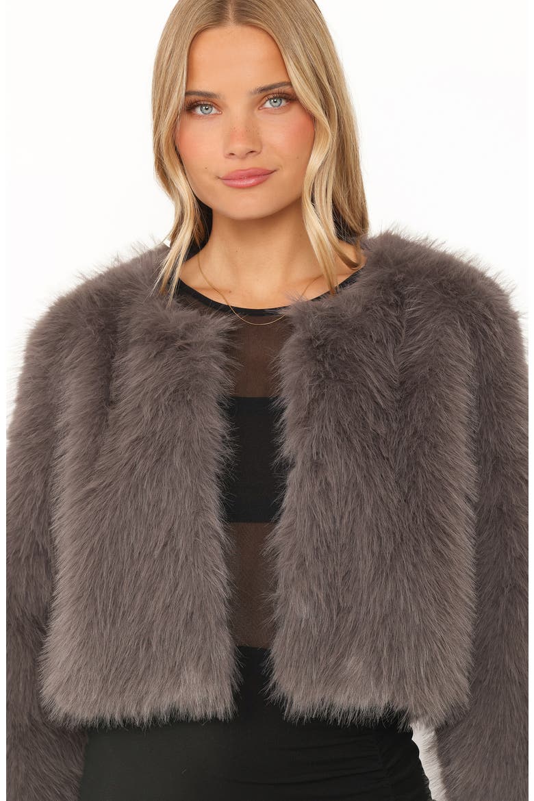 Connie Faux Fur Cropped Jacket, Alternate, color, GUNMETAL GREY