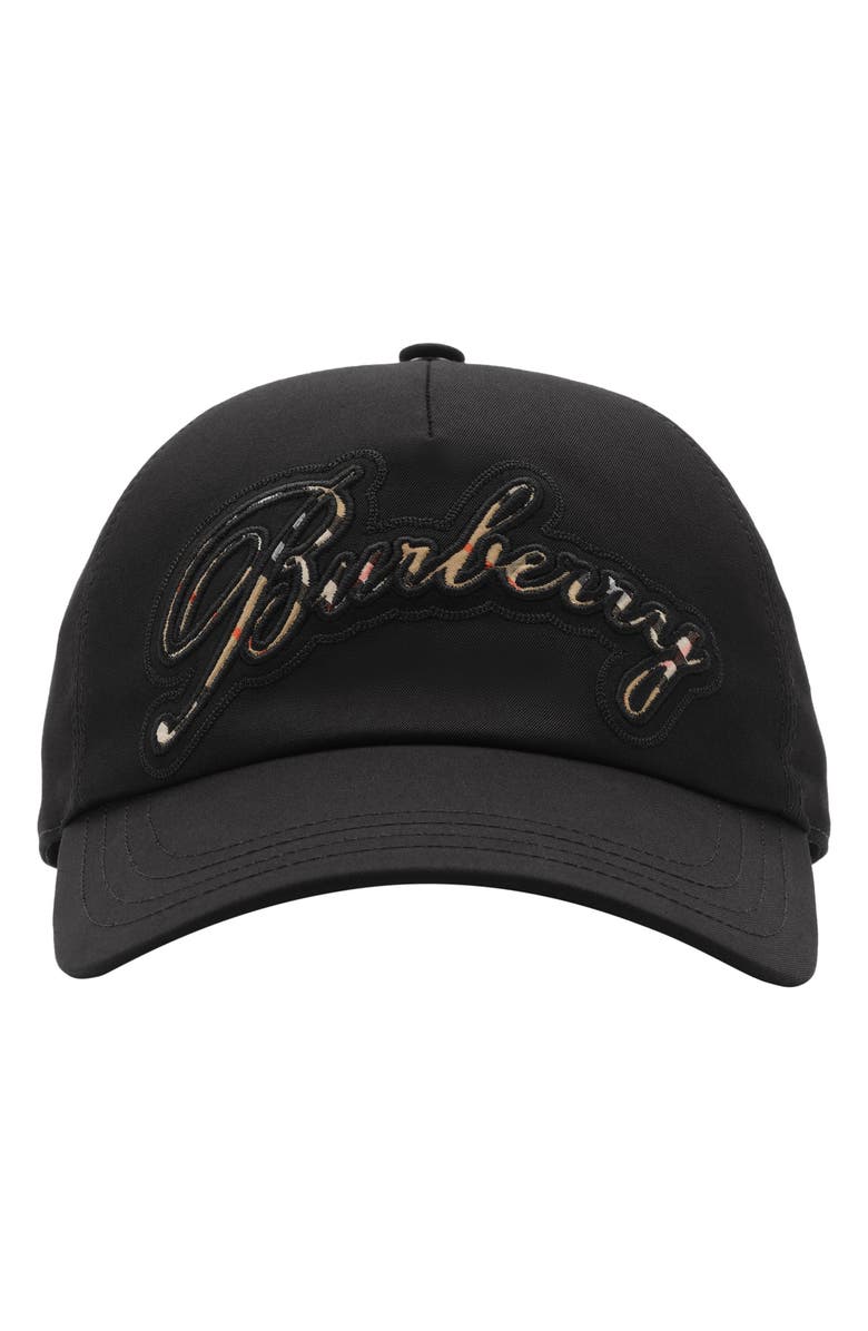 Burberry Script Gabardine Adjustable Baseball Cap, Main, color, Black