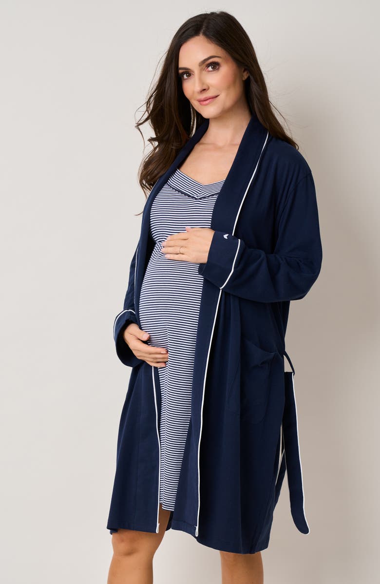 Petite Plume The Hospital Stay Luxe Maternity/Nursing Robe, Nightgown, Baby Blanket & Baby Hat Set, Alternate, color, 
