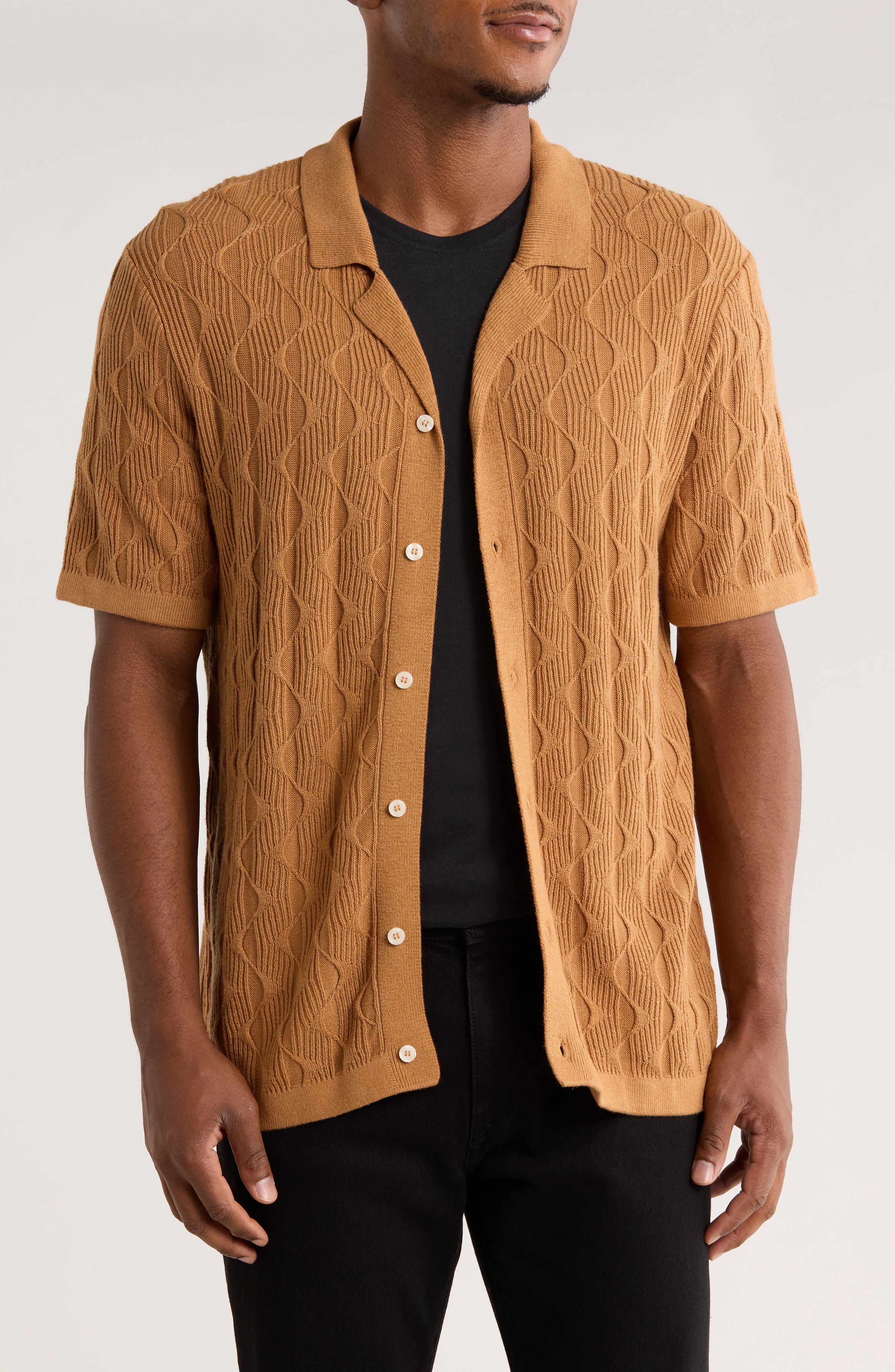 Textured Short Sleeve Button-Up Polo - image 3