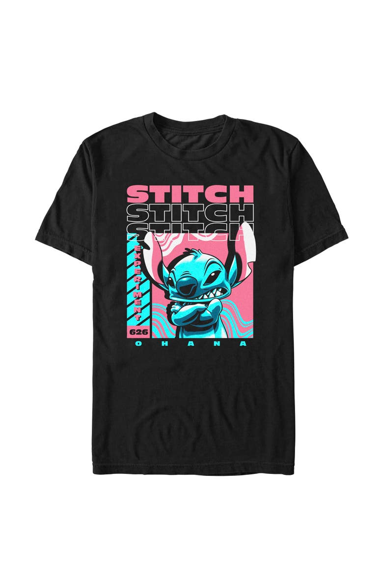 Lilo & Stitch Men's Lilo & Stitch Blue and Pink Stitch Poster Graphic T-Shirt, Alternate, color, Black