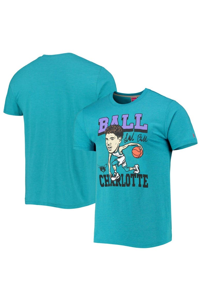 Men's Homage LaMelo Ball Heathered Teal Charlotte Hornets Caricature Tri-Blend T-Shirt, Main, color, Teal