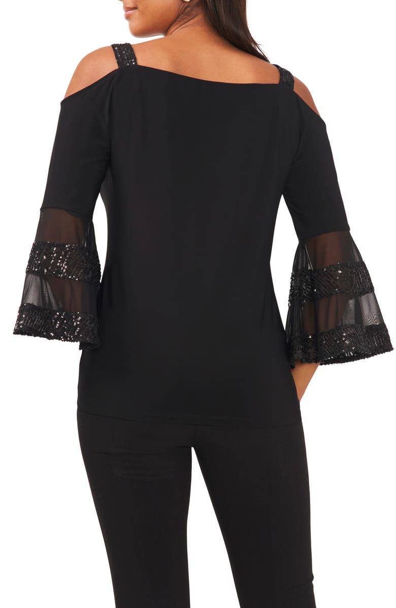 Chaus Cold Shoulder Bell Sleeve Top, Alternate, color, Black/Gunmetal