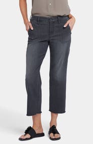 NYDJ Piper Frayed Relaxed Crop Straight Leg Utility Jeans