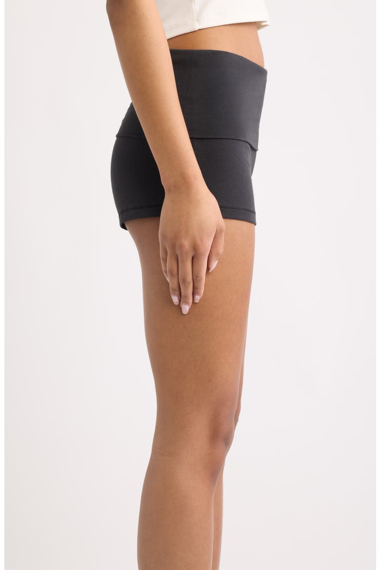 Stretch Cotton Jersey Foldover Shorts, Alternate, color, SOOT
