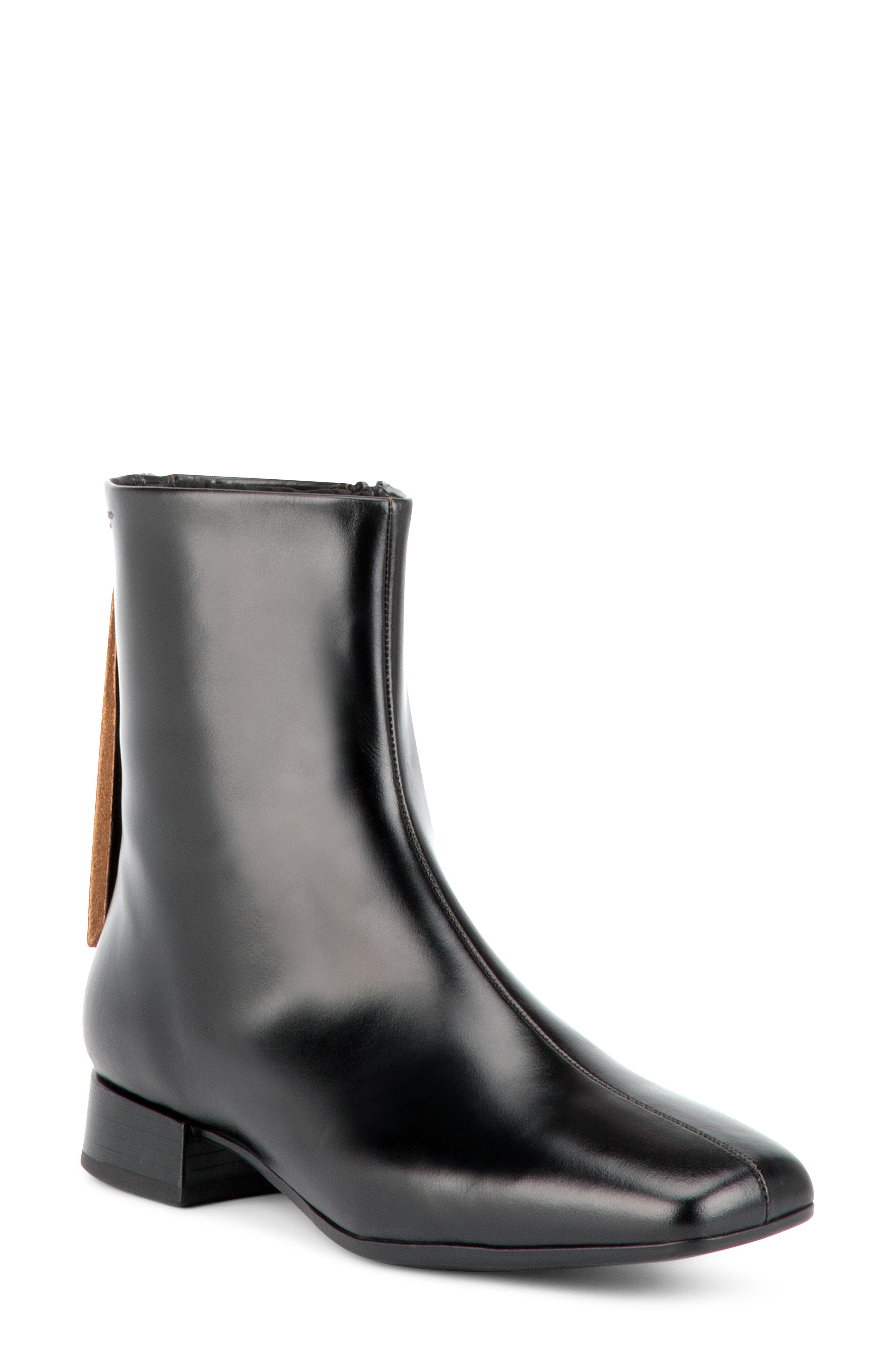 Mona Leather Bootie, Main, color, BLACK