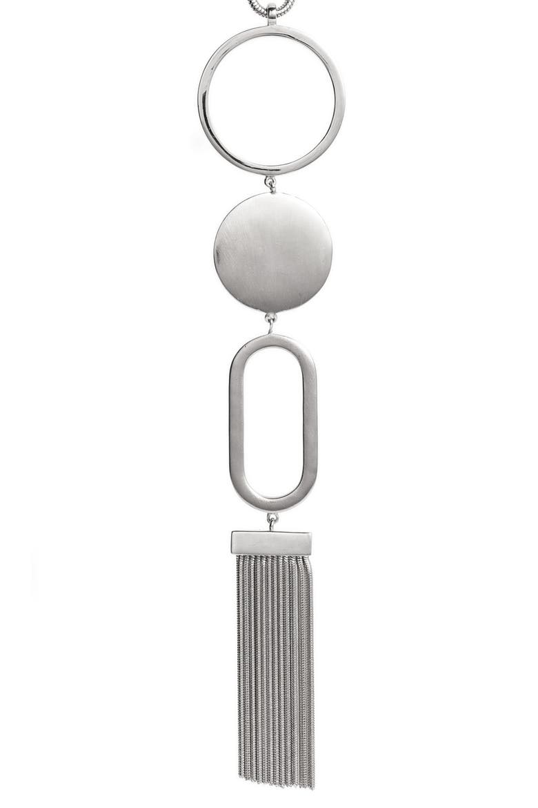 Geo Tassel Statement Necklace, Alternate, color, RHODIUM