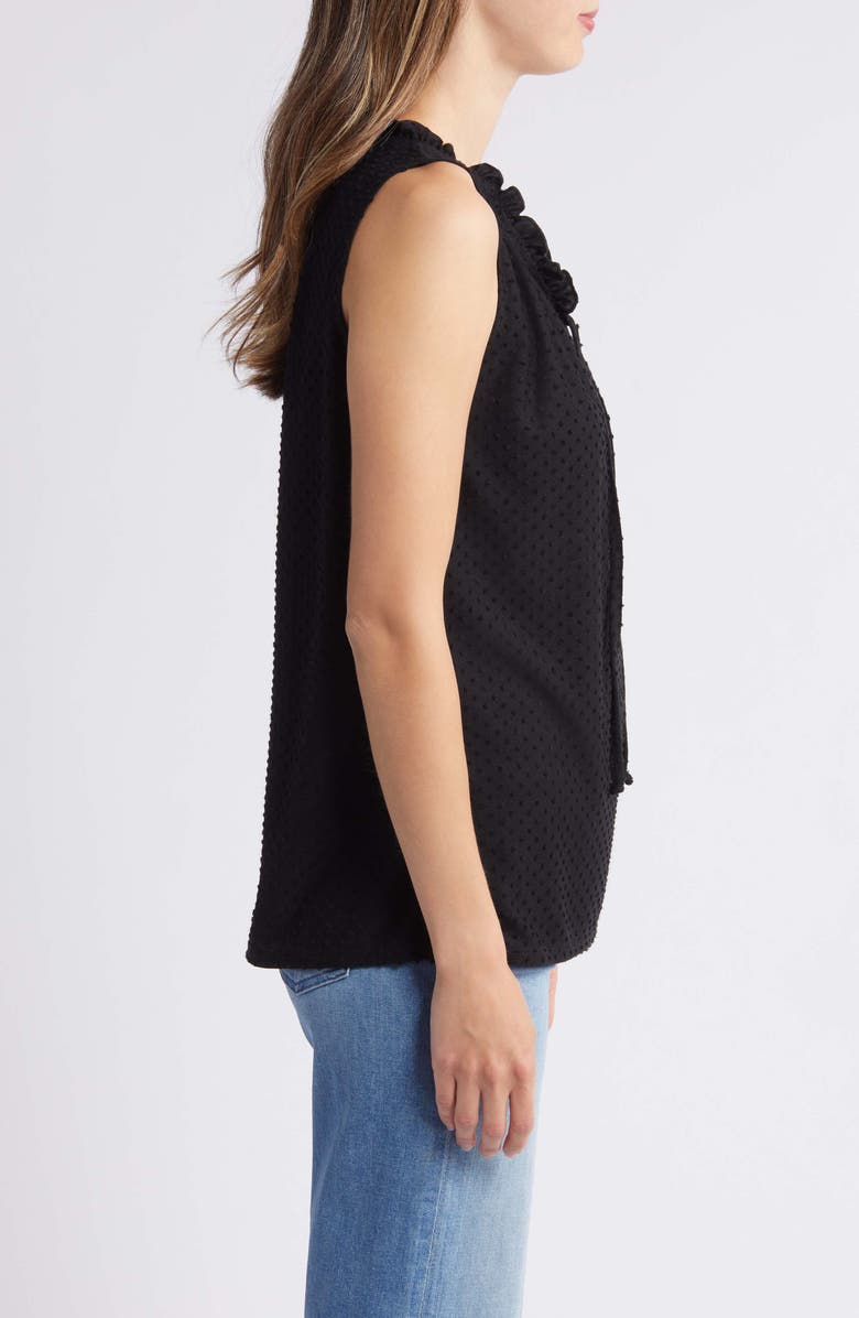 Loveappella Tie Neck Swiss Dot Sleeveless Knit Top, Alternate, color, Black