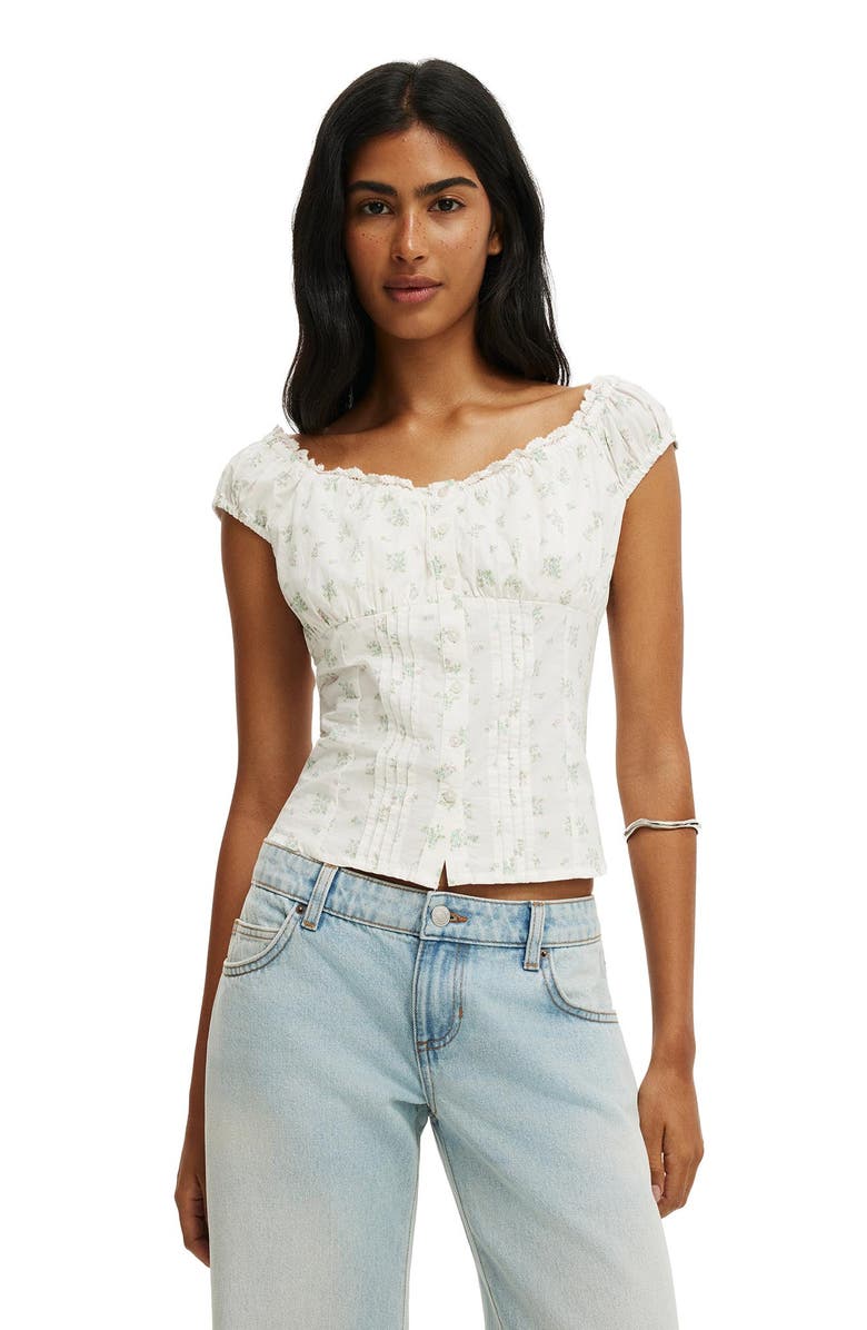 Cotton On Women's Jamie Off Shoulder Top, Main, color, Brittany Bunch Ditsy Coconut
