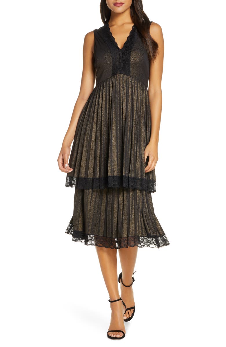 Taylor Dresses Pleated Double Tiered Dress, Main, color,