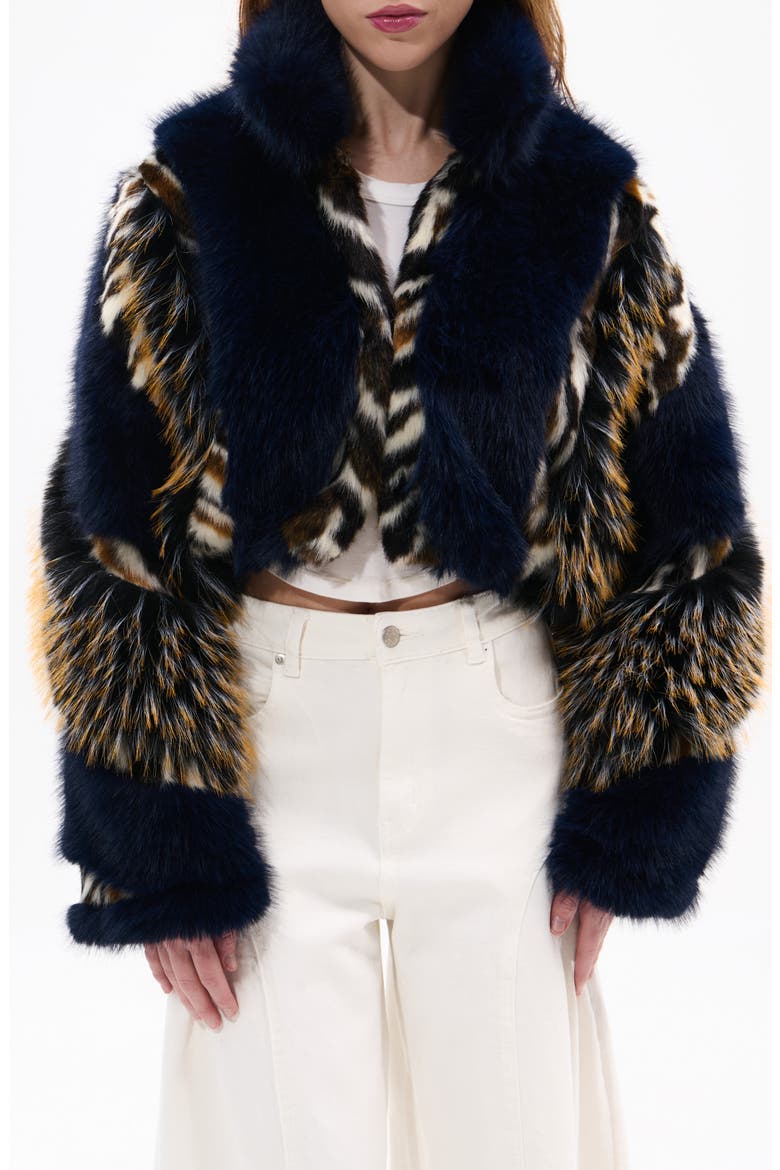 Chiara Faux Fur Jacket, Main, color, NAVY-MULTI