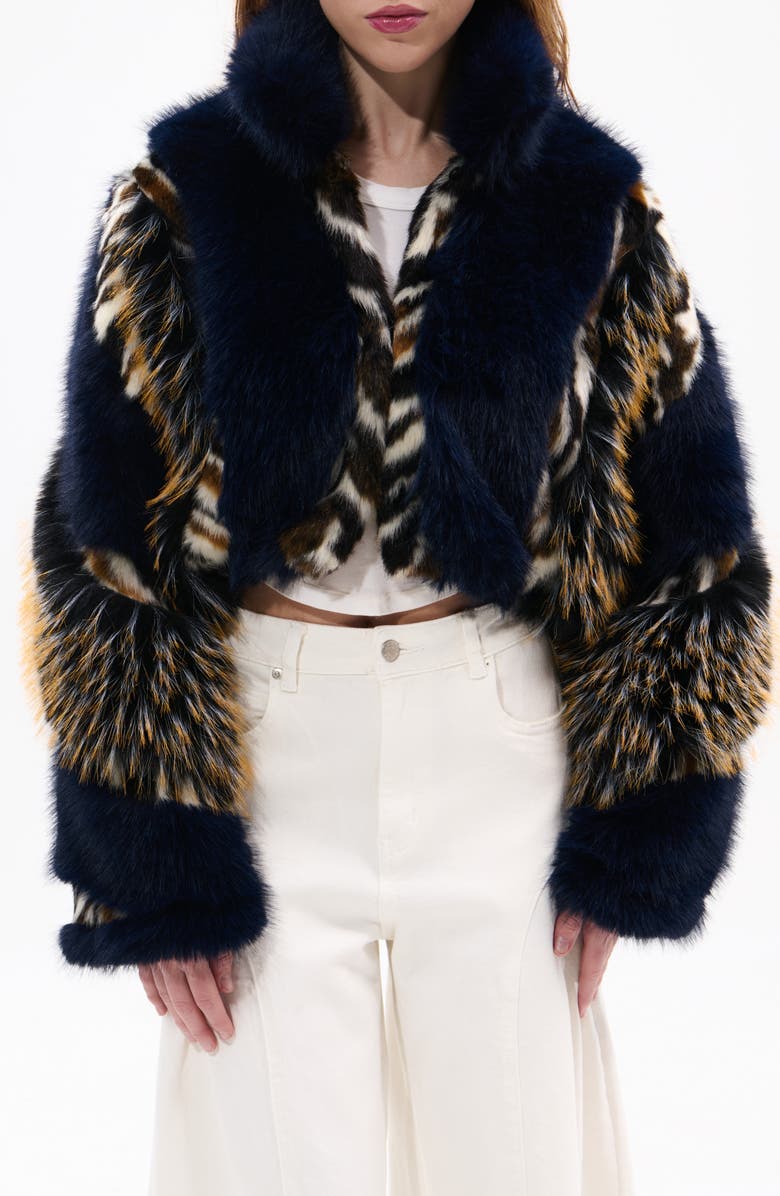 AZALEA WANG Chiara Faux Fur Jacket, Main, color, Navy-Multi
