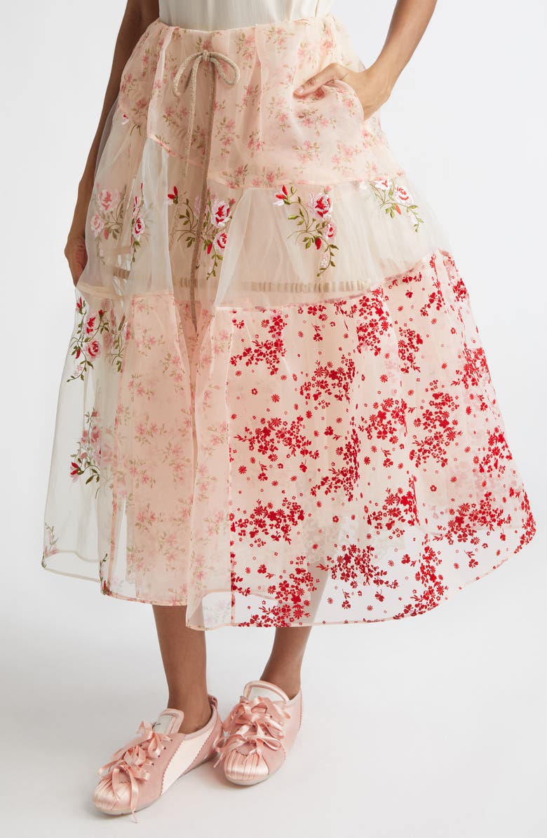 Simone Rocha Patchwork Floral Sheer Organza Midi Skirt, Alternate, color, Beige Patchwork/ Taupe