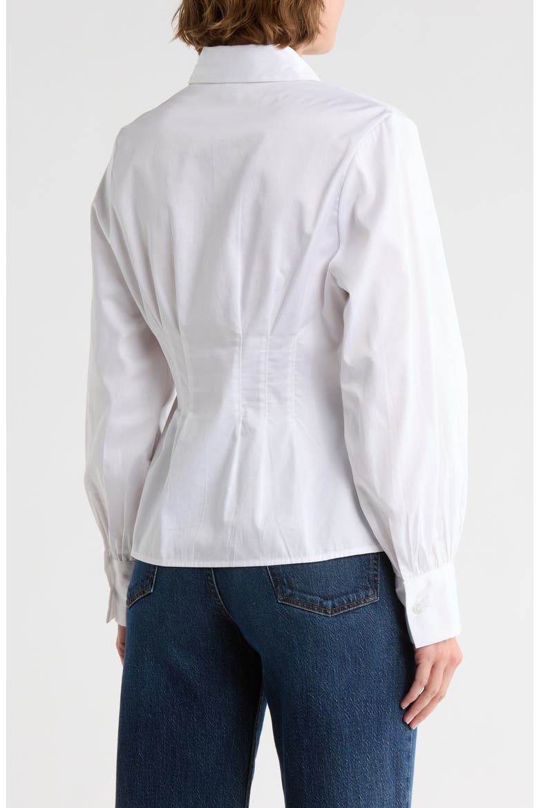 Pleated Waist Cotton Poplin Button-Up Shirt, Alternate, color, WHITE