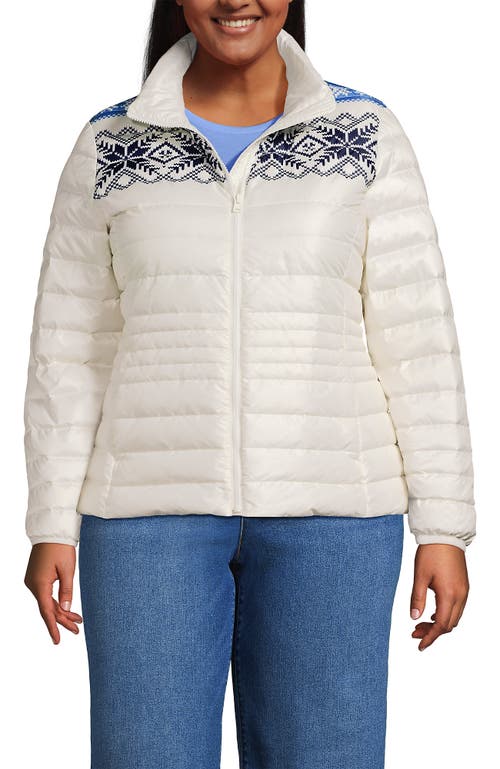 Lands' End Plus Size Wanderweight Packable Print Down Jacket In White