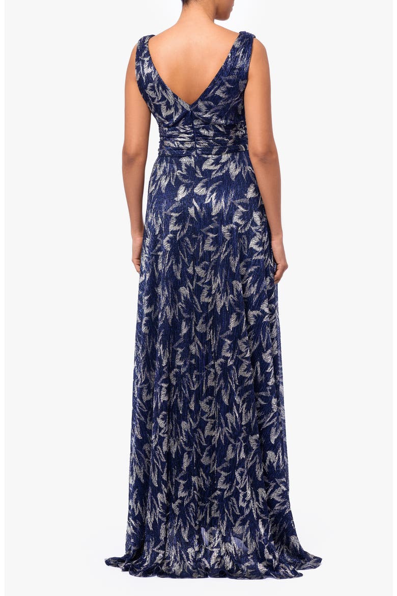 Metallic Floral A-Line Gown, Alternate, color, NAVY/ GUNMETAL