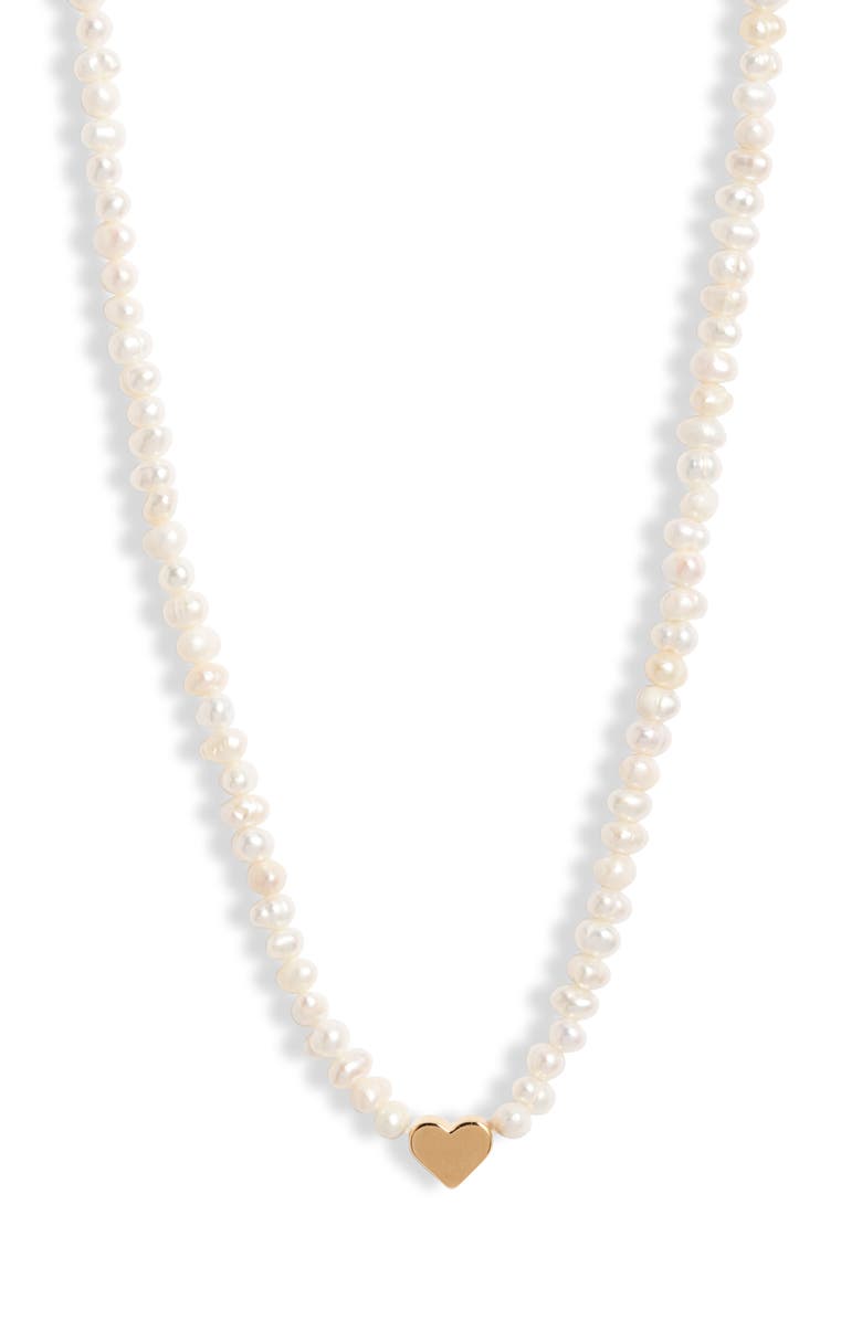 Nordstrom Freshwater Pearl Heart Choker Necklace, Alternate, color, 14K Gold Plated