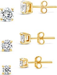Sterling Forever 14K Gold Plated Sterling Silver CZ Stud Earrings - Set of 3