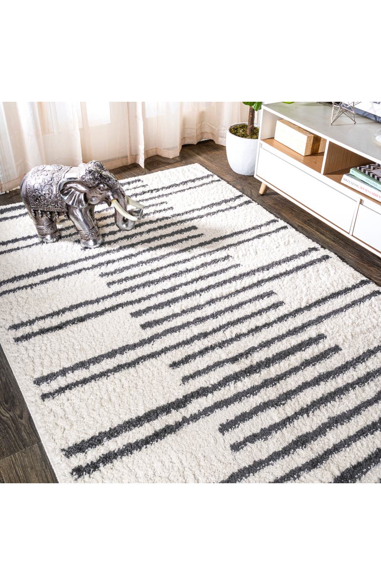 JONATHAN Y Petra Stripe Geometric Shag Area Rug, Alternate, color, White/Gray