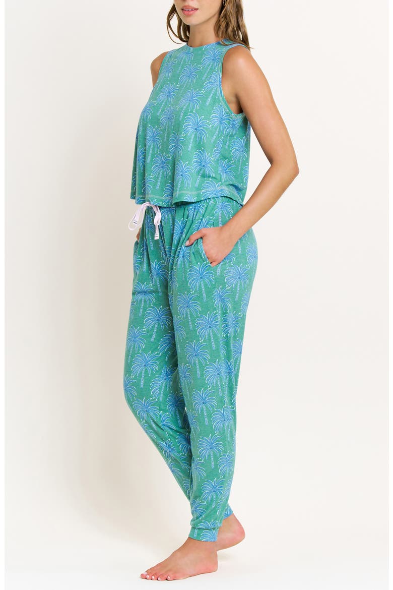 Star Seeker Brushed Jersey Tank & Pant Pajamas, Alternate, color, EMERALD ETCHED PALM