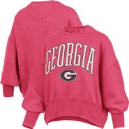 PRESSBOX Women's Pressbox Red Georgia Bulldogs Oversized Waist-Length Crewneck Sweatshirt
