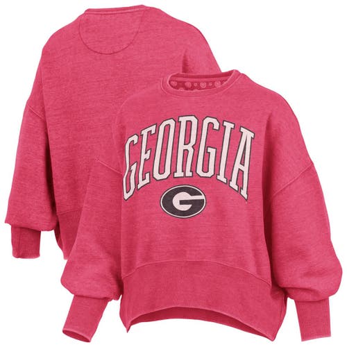 Pressbox Red Georgia Bulldogs Oversized Waist-length Crewneck Sweatshirt In Pink