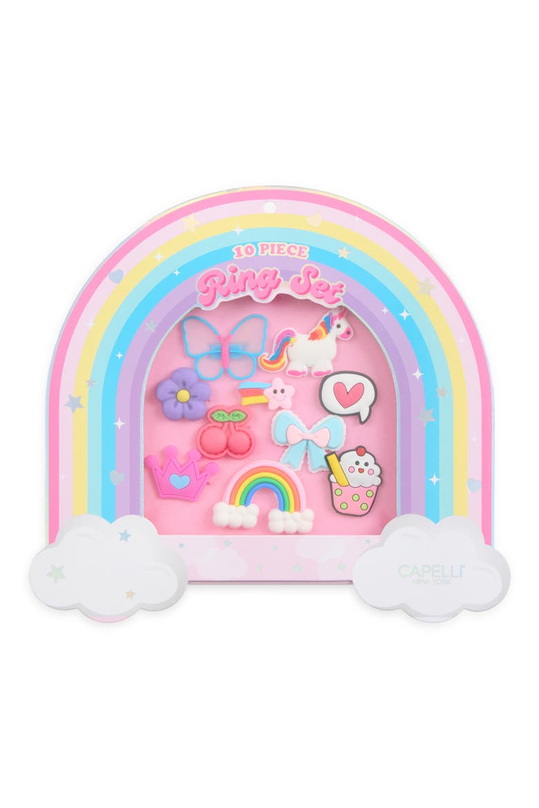 Kids' Set of 10 Rubber Rings, Main, color, PINK MULTI