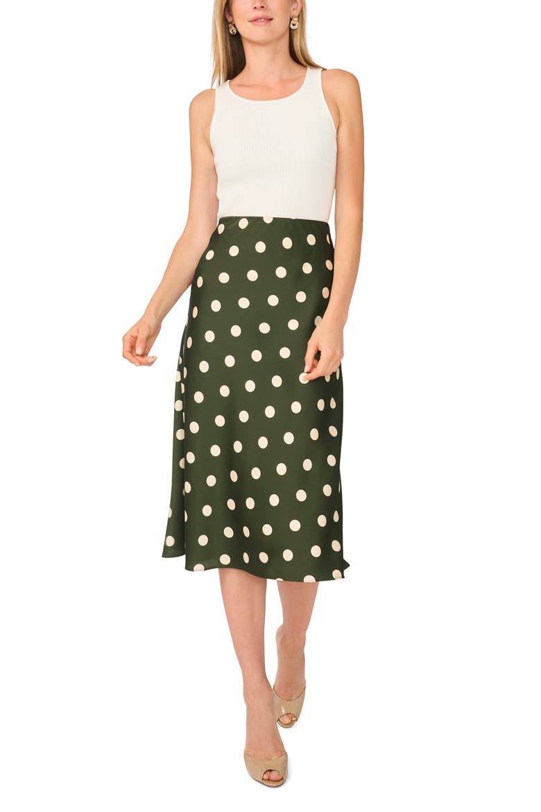 Polka Dot Satin Midi Skirt, Alternate, color, MIDNIGHT SAGE